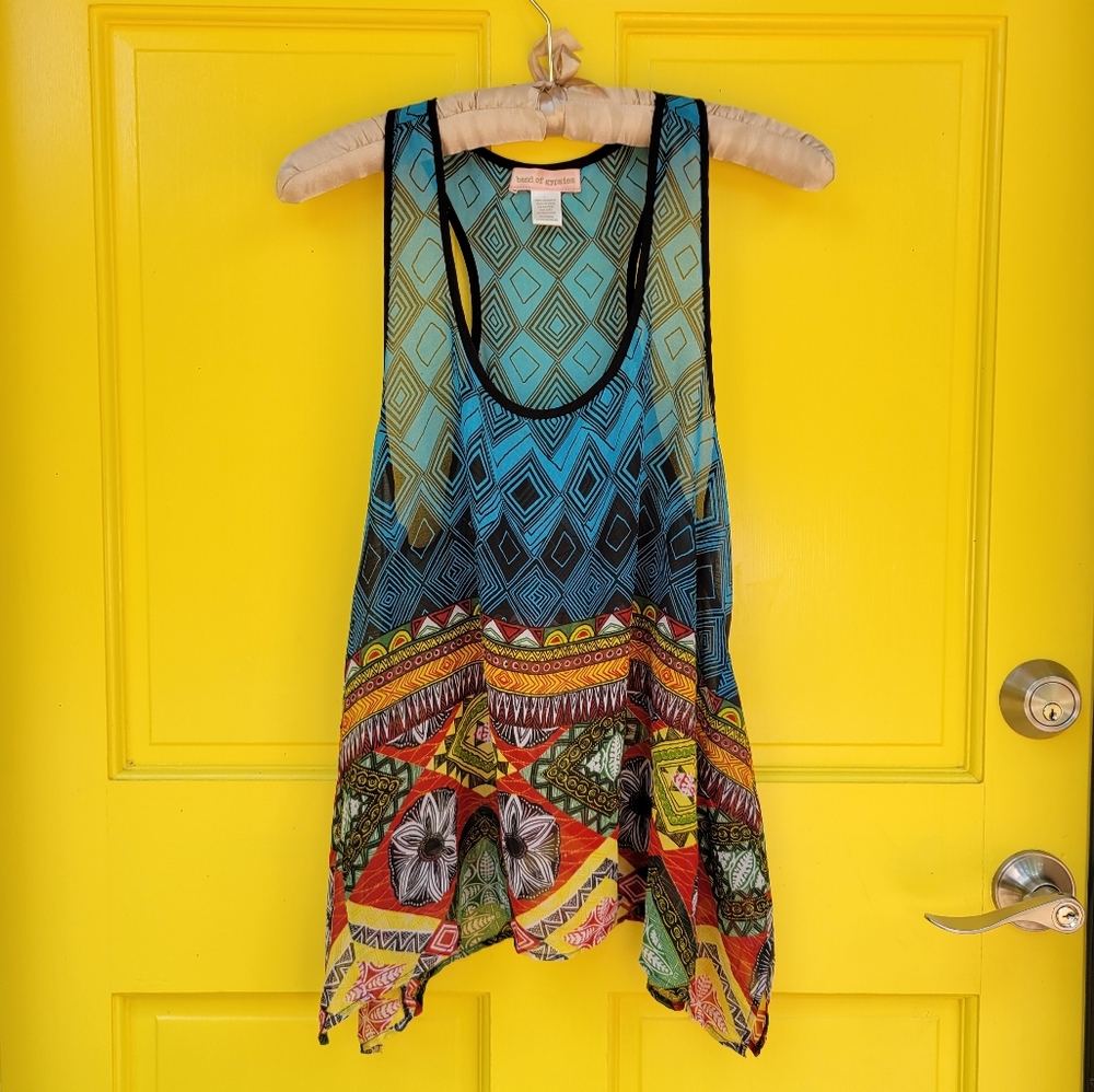 Band of Gypsies Boho Sharkbite Tank Tribal Festival Top L